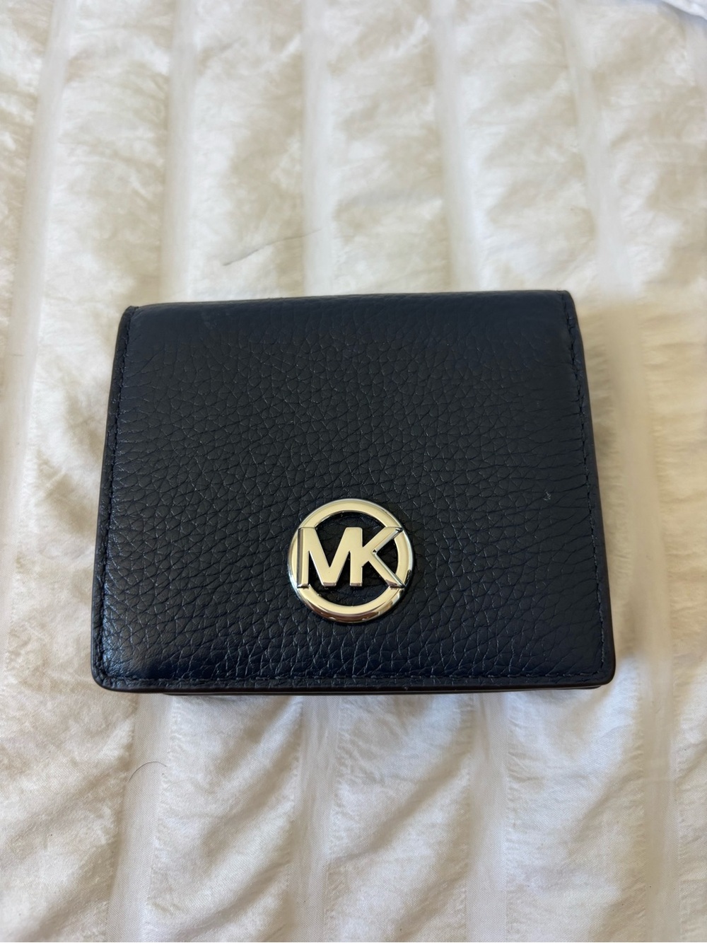 Michael Kors Navy Saffiano Leather Card Case Wallet with Silver Snap